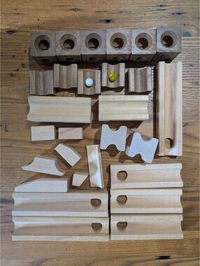 Vintage Blocks and Marble Toy, 28 blocks, 2 marbles